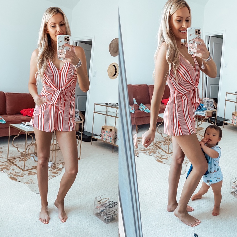 Red striped romper